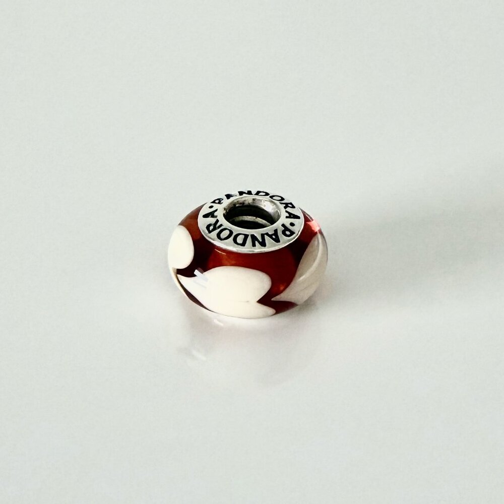 PANDORA Amber Murano Glass Charm with Beige Hearts
